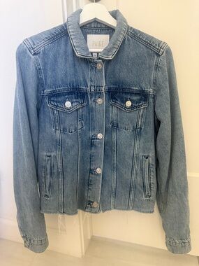 PAIGE Medium Wash Denim Trucker Jacket